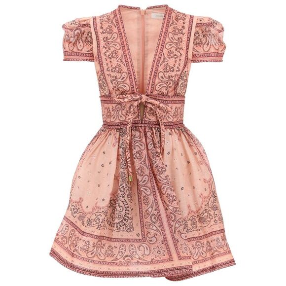 ZIMMERMANN Dresses & Skirts - Pink Bandana Mini Dress with V-Neck and Bow Detail